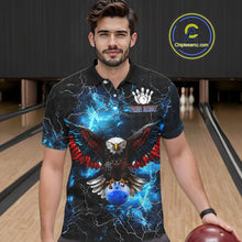 Load image into Gallery viewer, Blue Thunder Lightning American Flag Eagle Skull Mens Bowling Shirts Custom Bowling Team Jersey NQS10724
