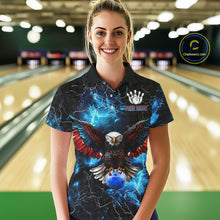Load image into Gallery viewer, Blue Thunder Lightning American Flag Eagle Skull Women Bowling Shirts Custom Bowling Team Jersey NQS10724