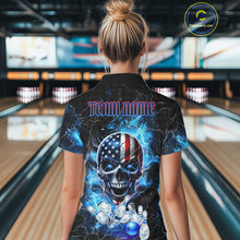 Load image into Gallery viewer, Blue Thunder Lightning American Flag Eagle Skull Women Bowling Shirts Custom Bowling Team Jersey NQS10724