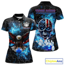 Load image into Gallery viewer, Blue Thunder Lightning American Flag Eagle Skull Women Bowling Shirts Custom Bowling Team Jersey NQS10724