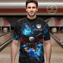 Load image into Gallery viewer, Blue Thunder Lightning American Flag Eagle Skull Mens Bowling Shirts Custom Bowling Team Jersey NQS10724