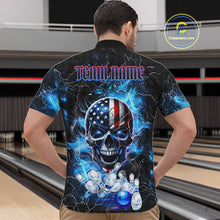 Load image into Gallery viewer, Blue Thunder Lightning American Flag Eagle Skull Mens Bowling Shirts Custom Bowling Team Jersey NQS10724