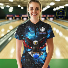Load image into Gallery viewer, Blue Thunder Lightning American Flag Eagle Skull Women Bowling Shirts Custom Bowling Team Jersey NQS10724