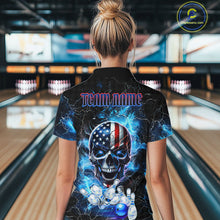 Load image into Gallery viewer, Blue Thunder Lightning American Flag Eagle Skull Women Bowling Shirts Custom Bowling Team Jersey NQS10724