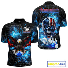 Load image into Gallery viewer, Blue Thunder Lightning American Flag Eagle Skull Mens Bowling Shirts Custom Bowling Team Jersey NQS10724
