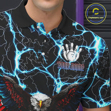 Load image into Gallery viewer, American Flag Eagle Skull Blue Lightning Thunder Mens Bowling Shirts Custom Bowling Team Jersey NQS10725