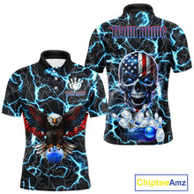 Load image into Gallery viewer, American Flag Eagle Skull Blue Lightning Thunder Mens Bowling Shirts Custom Bowling Team Jersey NQS10725