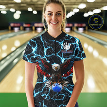 Load image into Gallery viewer, American Flag Eagle Skull Blue Lightning Thunder Women Bowling Shirts Custom Bowling Team Jersey NQS10725