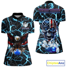 Load image into Gallery viewer, American Flag Eagle Skull Blue Lightning Thunder Women Bowling Shirts Custom Bowling Team Jersey NQS10725