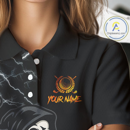 Funny Skull Reaper Lightning Flame Golf Polo Shirts For Women custom Golf & Beer That's why I'm here NQS10932