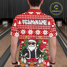 Load image into Gallery viewer, Funny Santa Christmas Mens Bowling Polo, Quarter Zip Shirts Custom Team Bowling Jersey | Red NQS10936