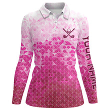 Load image into Gallery viewer, Womens golf polos shirts custom name Pink pattern golf apparel, cool polo shirts for ladies NQS9248