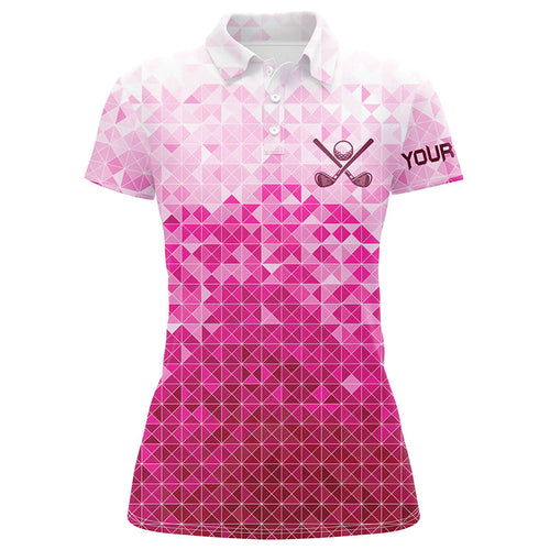 Womens golf polos shirts custom name Pink pattern golf apparel, cool polo shirts for ladies NQS9248