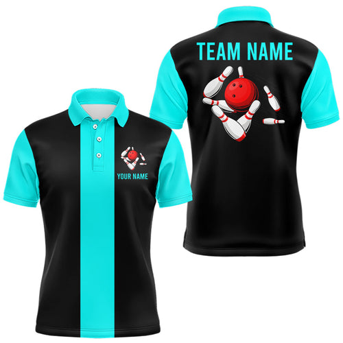 Personalized Cyan Blue and Black Retro Bowling Shirts For Men custom vintage bowling team jerseys NQS9599