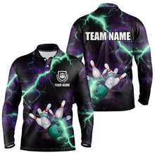 Load image into Gallery viewer, Men bowling shirts Custom Purple green lightning thunder Bowling Team Jersey, gift for team Bowlers NQS9601