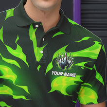 Load image into Gallery viewer, Men bowling Polo, Quarter Zip shirts Custom Green Flame Bowling Team Jersey, gift for team Bowlers NQS9602