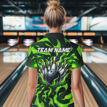 Load image into Gallery viewer, Women bowling Polo, Quarter Zip shirts Custom Green Flame Bowling Team Jersey, gift for team Bowlers NQS9602