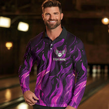 Load image into Gallery viewer, Men bowling Polo, Quarter Zip shirts Custom Pink Flame Bowling Team Jersey, gift for team Bowlers NQS9603