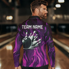 Load image into Gallery viewer, Men bowling Polo, Quarter Zip shirts Custom Pink Flame Bowling Team Jersey, gift for team Bowlers NQS9603