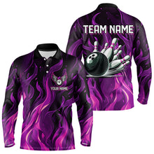 Load image into Gallery viewer, Men bowling Polo, Quarter Zip shirts Custom Pink Flame Bowling Team Jersey, gift for team Bowlers NQS9603
