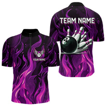 Load image into Gallery viewer, Men bowling Polo, Quarter Zip shirts Custom Pink Flame Bowling Team Jersey, gift for team Bowlers NQS9603