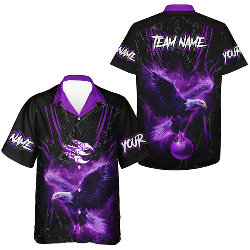 Black and Purple Flame Eagle Hawaiian bowling shirts Custom Team Name Bowling Shirt For Bowlers NQS9749
