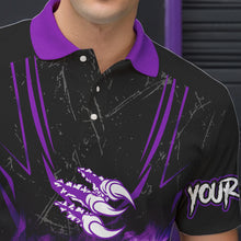 Load image into Gallery viewer, Black and Purple Flame Eagle Bowling Shirt For Men Custom Team Name Bowling Jerseys For Bowlers NQS9749