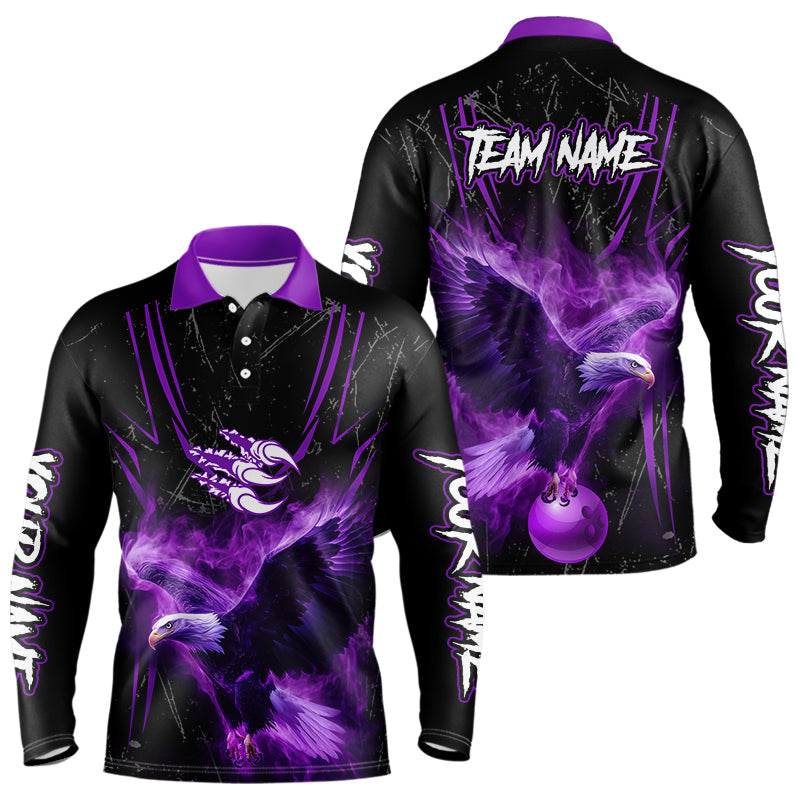 Black and Purple Flame Eagle Bowling Shirt For Men Custom Team Name Bowling Jerseys For Bowlers NQS9749