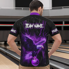 Load image into Gallery viewer, Black and Purple Flame Eagle Bowling Shirt For Men Custom Team Name Bowling Jerseys For Bowlers NQS9749