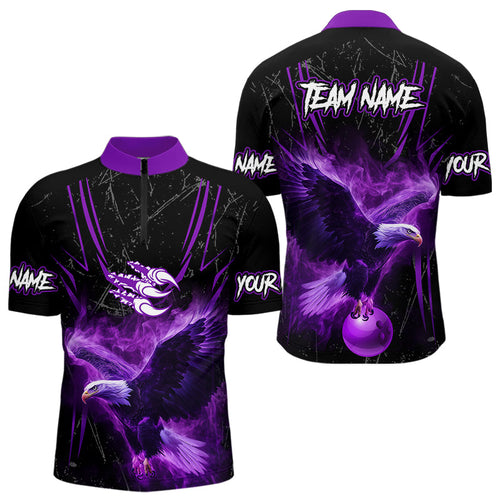Black and Purple Flame Eagle Bowling Shirt For Men Custom Team Name Bowling Jerseys For Bowlers NQS9749
