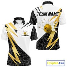 Load image into Gallery viewer, Black and White Bowling Polo, Quarter Zip Shirt for Men Custom Lightning Team bowling jersey | Gold NQS10004