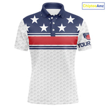 Load image into Gallery viewer, Red, White and Blue American Flag Mens golf polo shirts custom patriotic golf attire for mens NQS10006