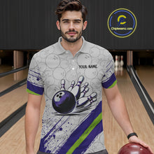 Load image into Gallery viewer, Purple and Green Bowling Camo Polo, 1/4 Zip Shirt for Men Custom Team bowling jersey gift for bowlers NQS10008