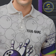 Load image into Gallery viewer, Purple and Green Bowling Camo Polo, 1/4 Zip Shirt for Men Custom Team bowling jersey gift for bowlers NQS10008