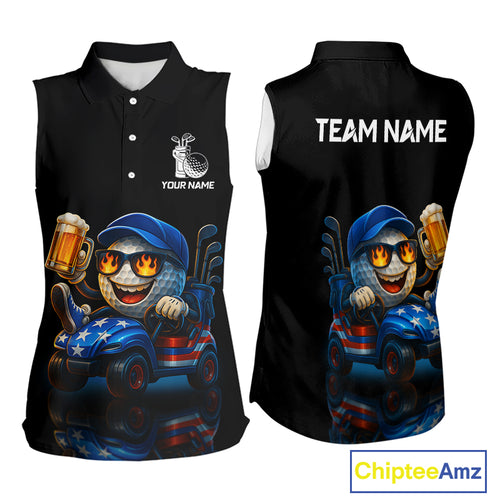 Funny American Flag Golf ball Women sleeveless polo shirts custom golf and beer ladies golf apparel NQS10009