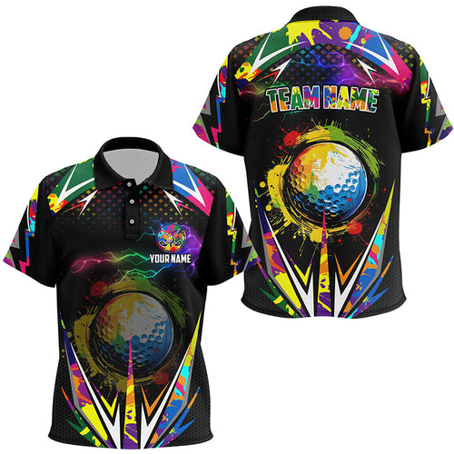 Black Kid golf polo shirts custom colorful lightning team golf jerseys, golf attire for Kid NQS7906