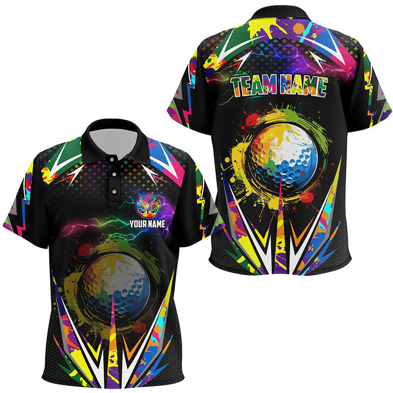 Black Kid golf polo shirts custom colorful lightning team golf jerseys, golf attire for Kid NQS7906