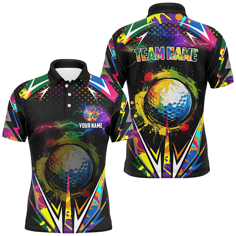 Black Mens golf polo shirts custom colorful lightning team golf jerseys, golf attire for men NQS7906