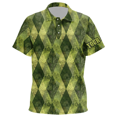 Green argyle grunge pattern Kid golf polo shirts custom Kid golf tops, golfing gifts NQS8114