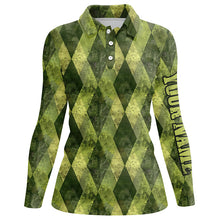 Load image into Gallery viewer, Green argyle grunge pattern Women golf polo shirts custom ladies golf tops, golfing gifts NQS8114