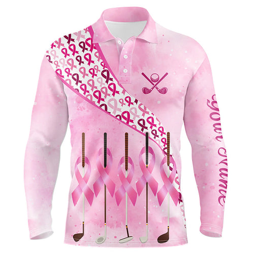 Pink ribbon golf clubs Men golf polo shirt custom breast cancer golf shirts for men, male golf outfits NQS8116