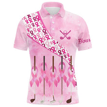 Load image into Gallery viewer, Pink ribbon golf clubs Men golf polo shirt custom breast cancer golf shirts for men, male golf outfits NQS8116