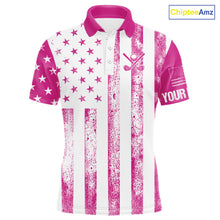 Load image into Gallery viewer, Personalized Pink &amp; White American Flag Retro Men golf polo shirts Custom Patriotic golf top for men NQS10307