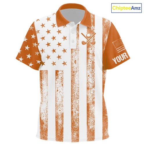 Personalized Orange & White American Flag Retro Kid golf polo shirt Custom Patriotic Kid golf top NQS10310