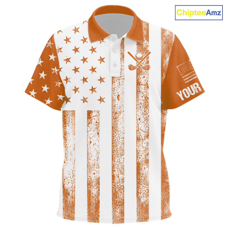 Personalized Orange & White American Flag Retro Kid golf polo shirt Custom Patriotic Kid golf top NQS10310