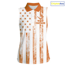 Load image into Gallery viewer, Personalized Orange &amp; White American Flag Retro Women sleeveless polo shirt Patriotic laies golf top NQS10310