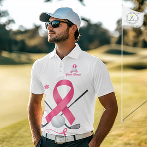 Pink ribbon golf ball clubs Mens polo golf shirts Custom Breast cancer awareness team golf jerseys NQS10506