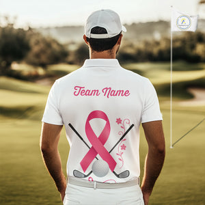 Pink ribbon golf ball clubs Mens polo golf shirts Custom Breast cancer awareness team golf jerseys NQS10506