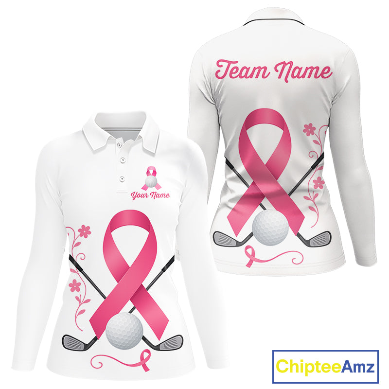 Pink ribbon golf ball clubs Women polo golf shirts Custom Breast cancer awareness team golf jerseys NQS10506