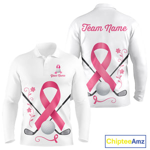 Pink ribbon golf ball clubs Mens polo golf shirts Custom Breast cancer awareness team golf jerseys NQS10506